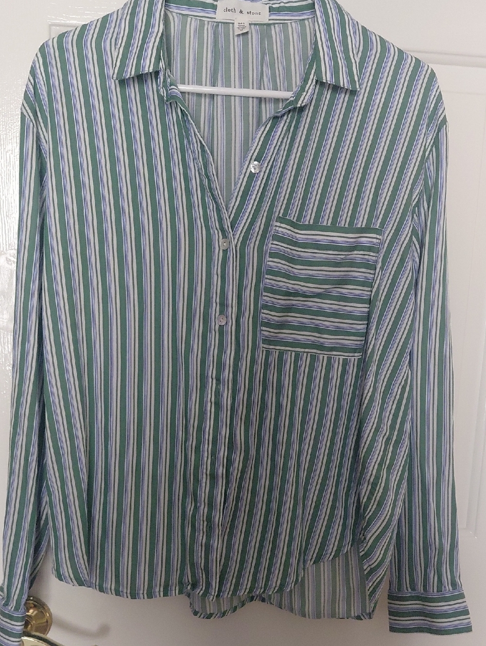 cloth & stone Green and White Striped Button-Down Shirt